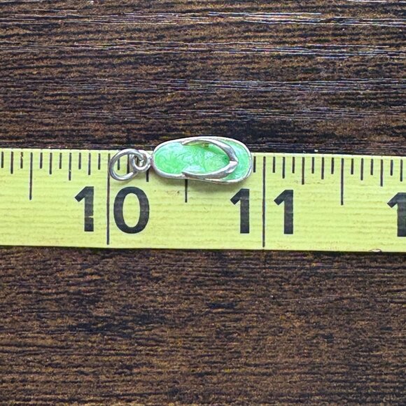 VTG Sterling Silver 925 Green Enamel Flip Flop Sandal Charm Size 0.75" Length - Picture 7 of 9